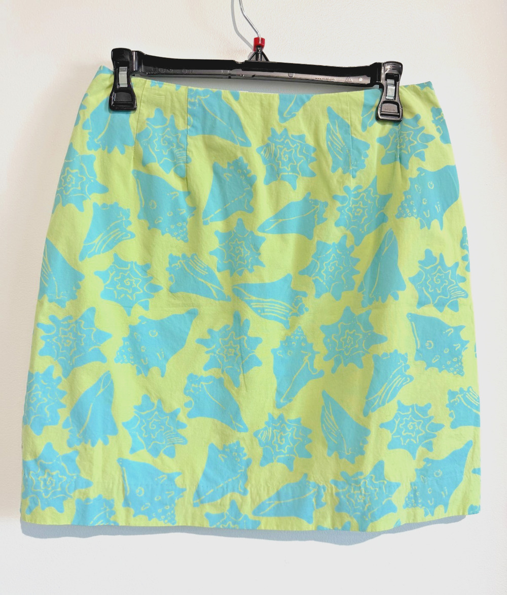 Lilly Pulitzer Women's Green Blue Artsy Athletic Skirt 4 Cotton Zipper pocket